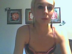 Tall and skinny blonde jerks her big hard dick on cam