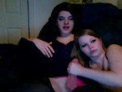 Cute chubby blonde blows her trap girlfriend on webcam