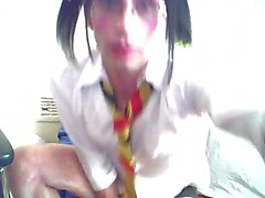 Prevert crossdresser sucks his own dick for webcam