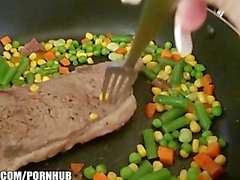 HOT and horny GF helps her man celebrate steak and a blowjob day