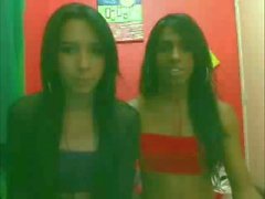 South American tgirl lesbians suck and jerk off on web cam