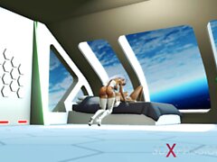 A hot 3d sci-fi android dickgirl fucks a sexy girl in the space station